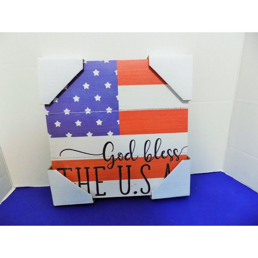 NEW Wood God Bless The USA Wall Art Rustic Home Decor
